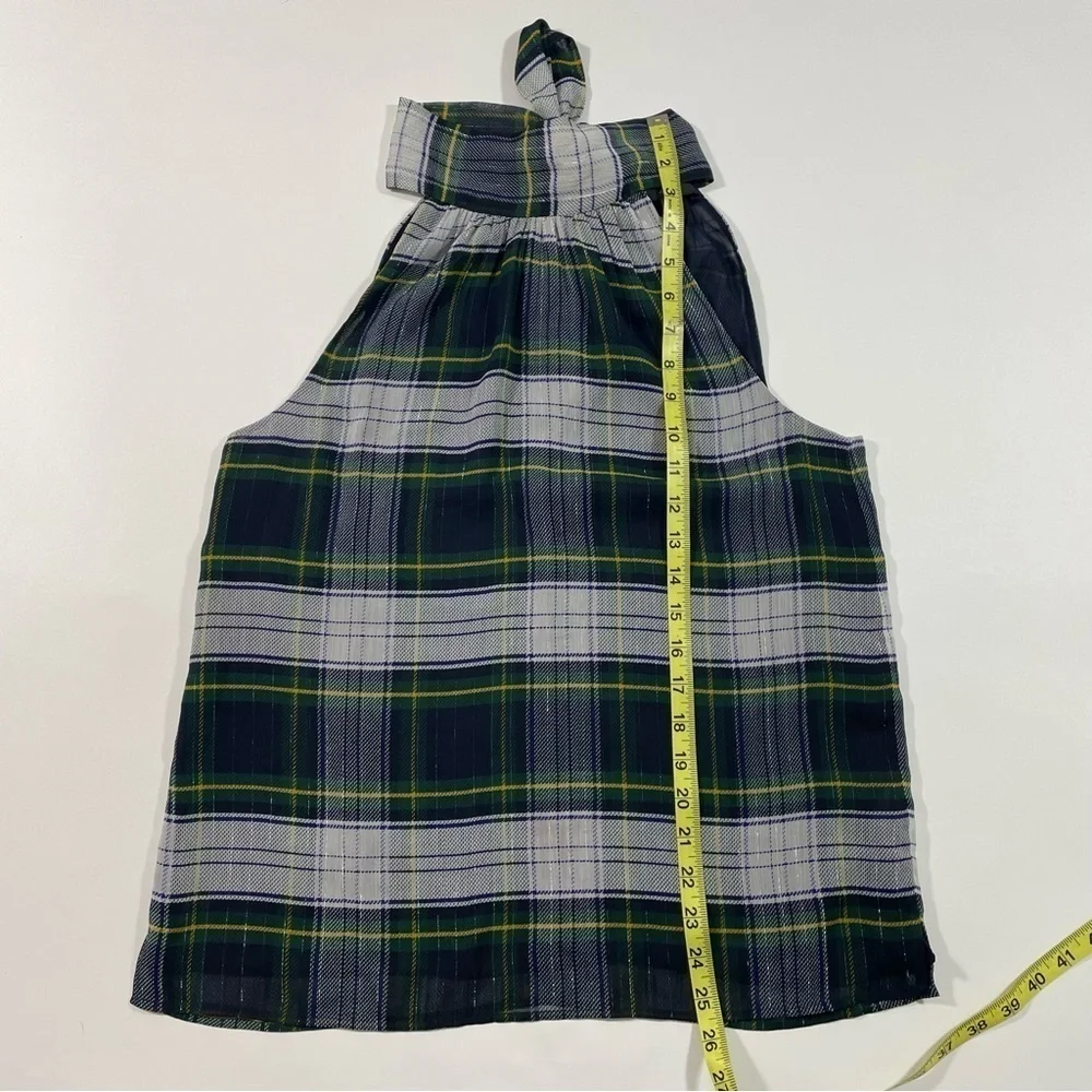 J Crew Tie Neck Halter Blouse Stewart Plaid  H3481